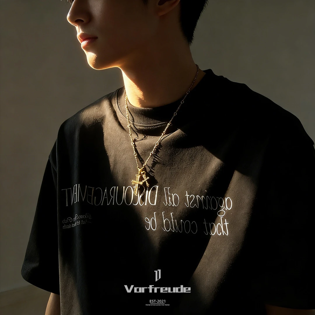 钛钢项链 男款高级感毛衣链男生小众美式十字架吊坠锁骨链配饰