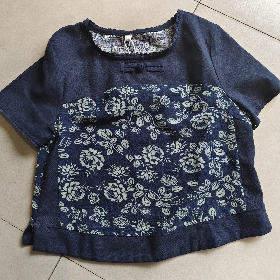 夏季休闲宽松薄款圆领短袖棉麻上衣