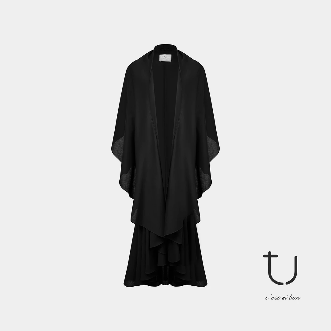 TU女装 姿态如烟 1OO%羊毛小众设计感长风衣25秋极简百搭ins外套