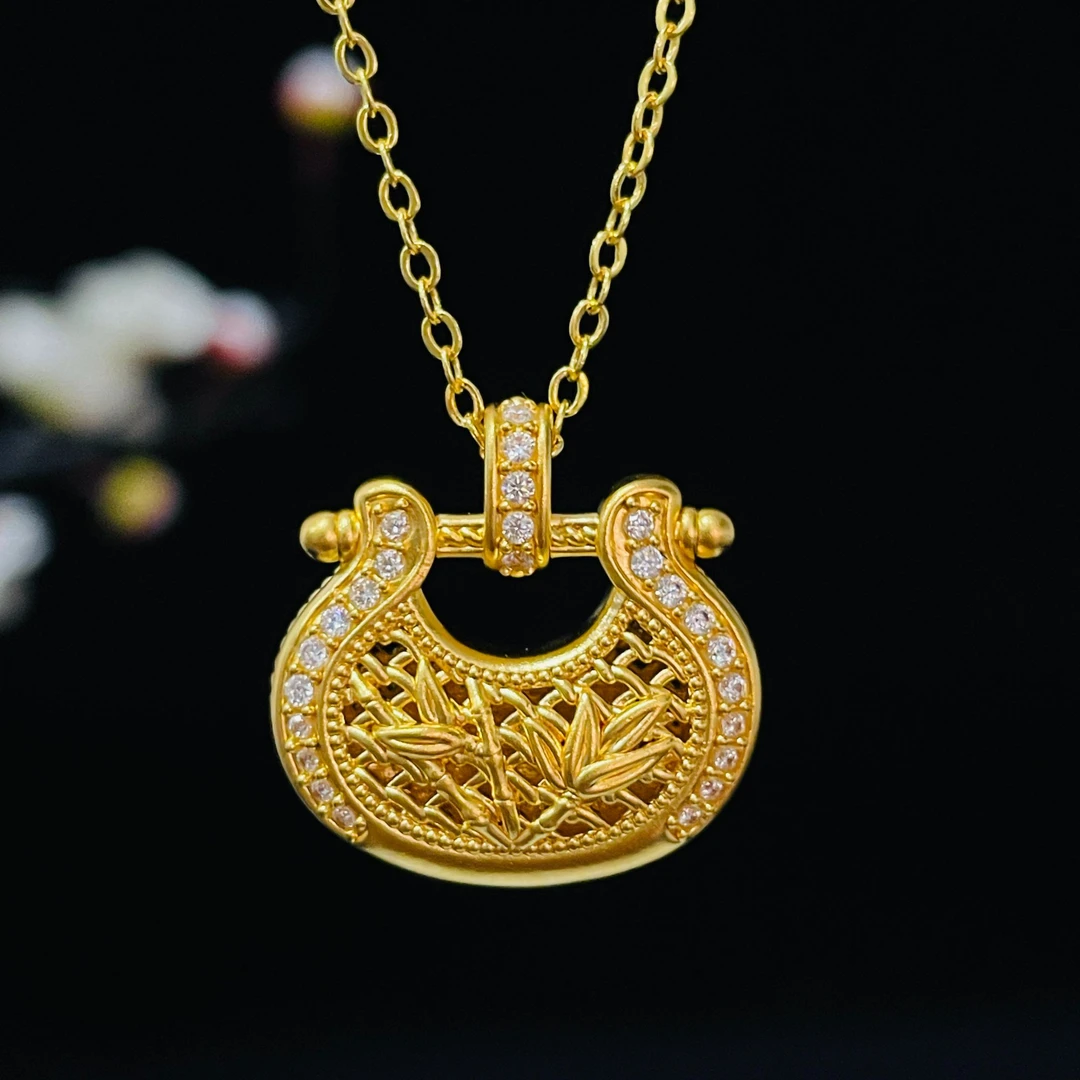 足金999 竹报平安锁锁包吊坠 DZ132