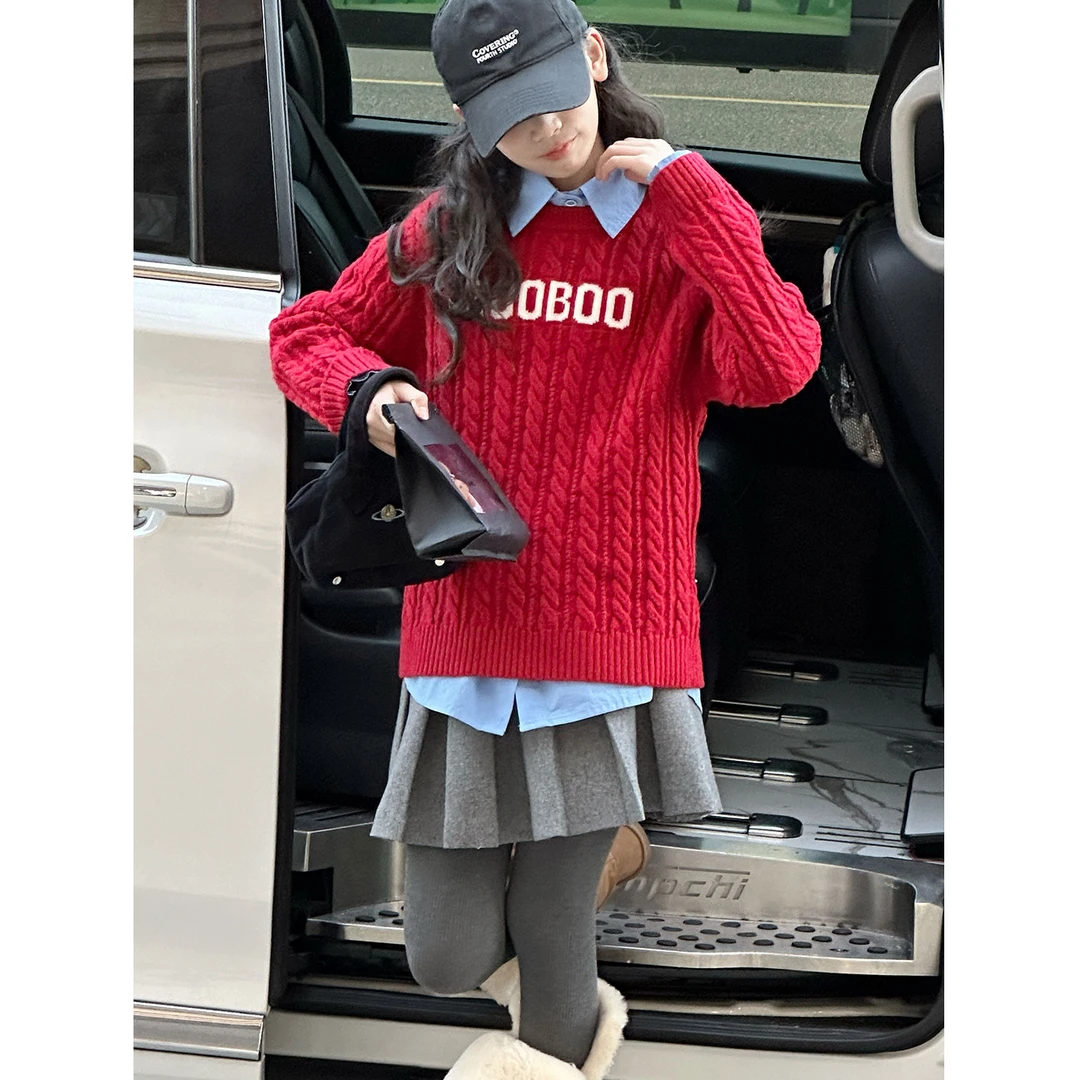 K30354孙小美校园青春感女童儿童毛衣秋冬装女大童衣服百搭慵懒风