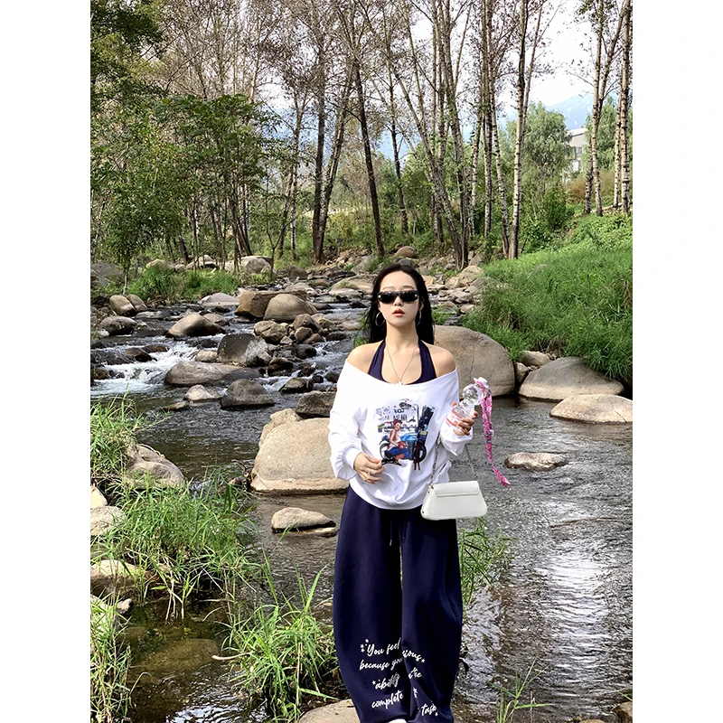 肉装小cherry 时尚画布 欧美风时髦印花大圆领微胖显瘦休闲卫衣女
