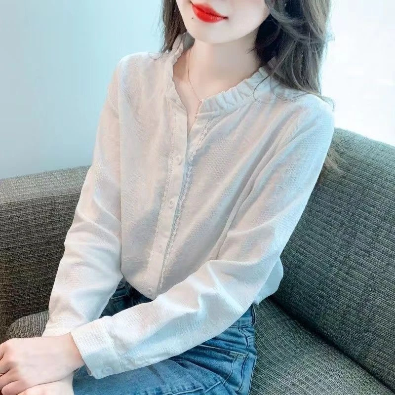 2025夏季新款小众气质上衣洋气薄款木耳边v领短袖衬衣小衫
