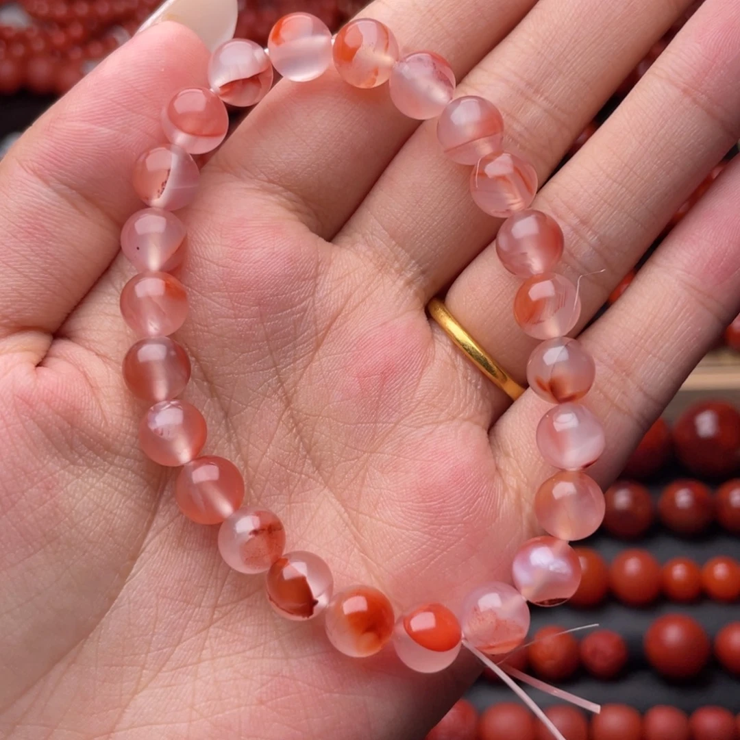 南红玛瑙未镶嵌手串Y8mm高冰飘花手串