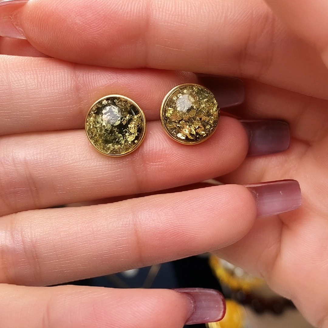 绿珀银S925镀金镶嵌耳饰