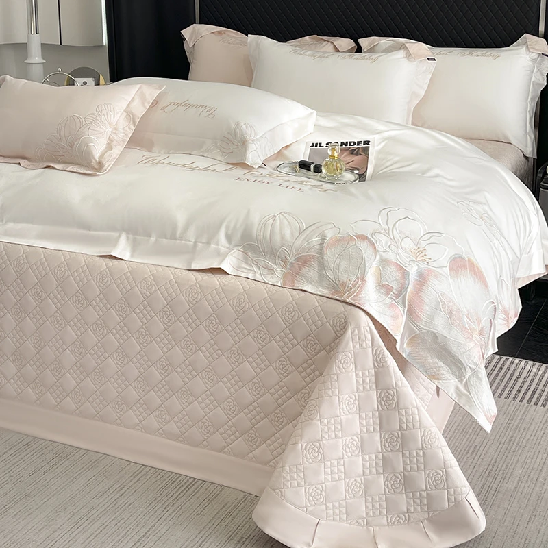 2025新款A类100支长绒棉四件套全棉纯棉重工刺绣床单床笠夹棉床盖