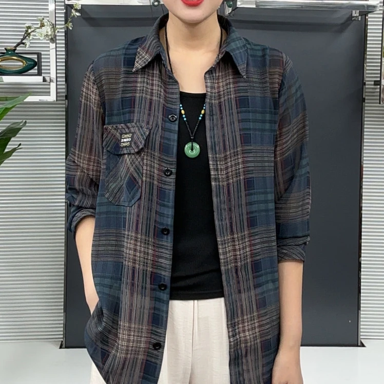 夏季新款格子衬衫防晒衣女士薄款宽松时尚百搭上衣大码休闲女衣服