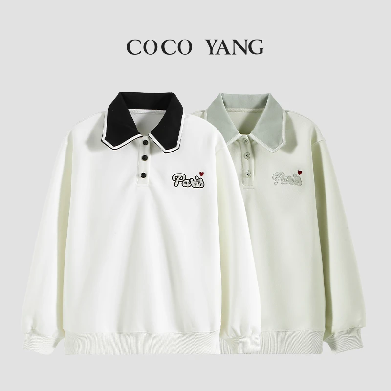 秋冬高品质女童长袖2024新款柔软休闲百搭中大童翻领卫衣-YHA042