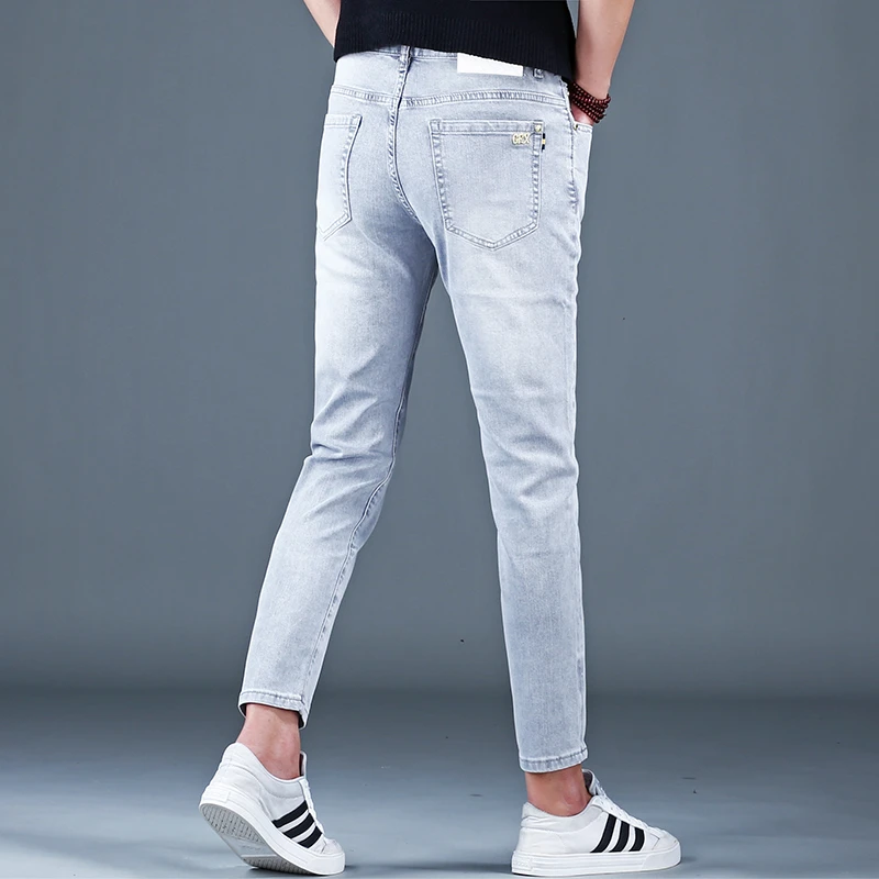 韩俊尼2025新款高端浅色九分牛仔裤潮牌美式显瘦百搭修身小脚弹力