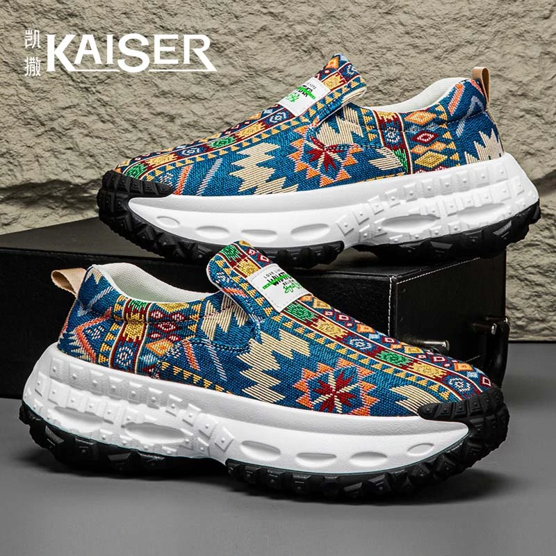 凯撒男鞋新款高级感防滑老爹鞋厚底耐磨运动鞋男士百搭增高帆布鞋