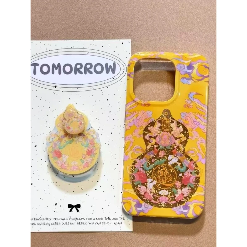 镂空黄色葫芦适用iPhone16/15pro滴胶闪粉14手机壳苹果12防摔保护