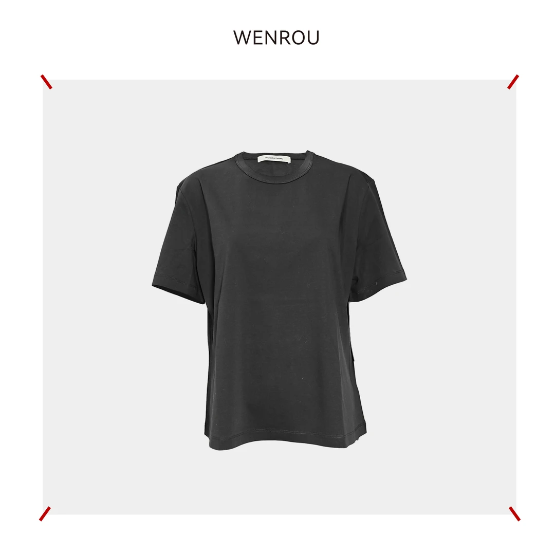 温柔自知 黑色 基础款圆领 短袖 宽松T恤 TS006