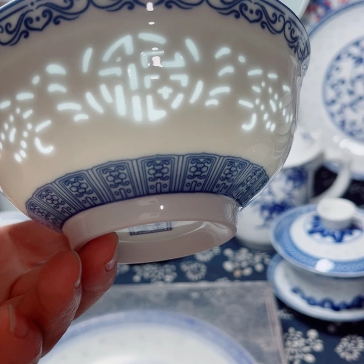 青花玲珑5寸饭碗千里江山