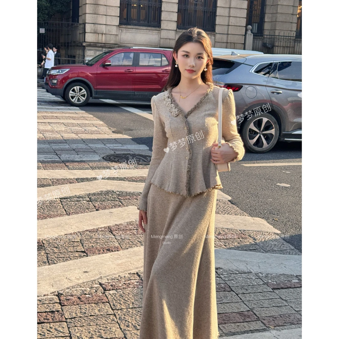 【梦梦&GERTC】银棕纪行 秋季显瘦气质轻奢针织时尚套装 GC253A3078