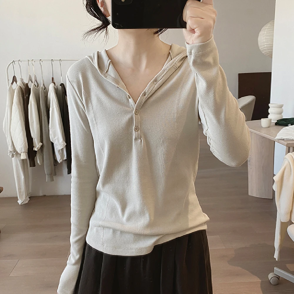 春装女士新款百搭运动休闲拼接套头长袖连帽打底修身显瘦棉质体恤