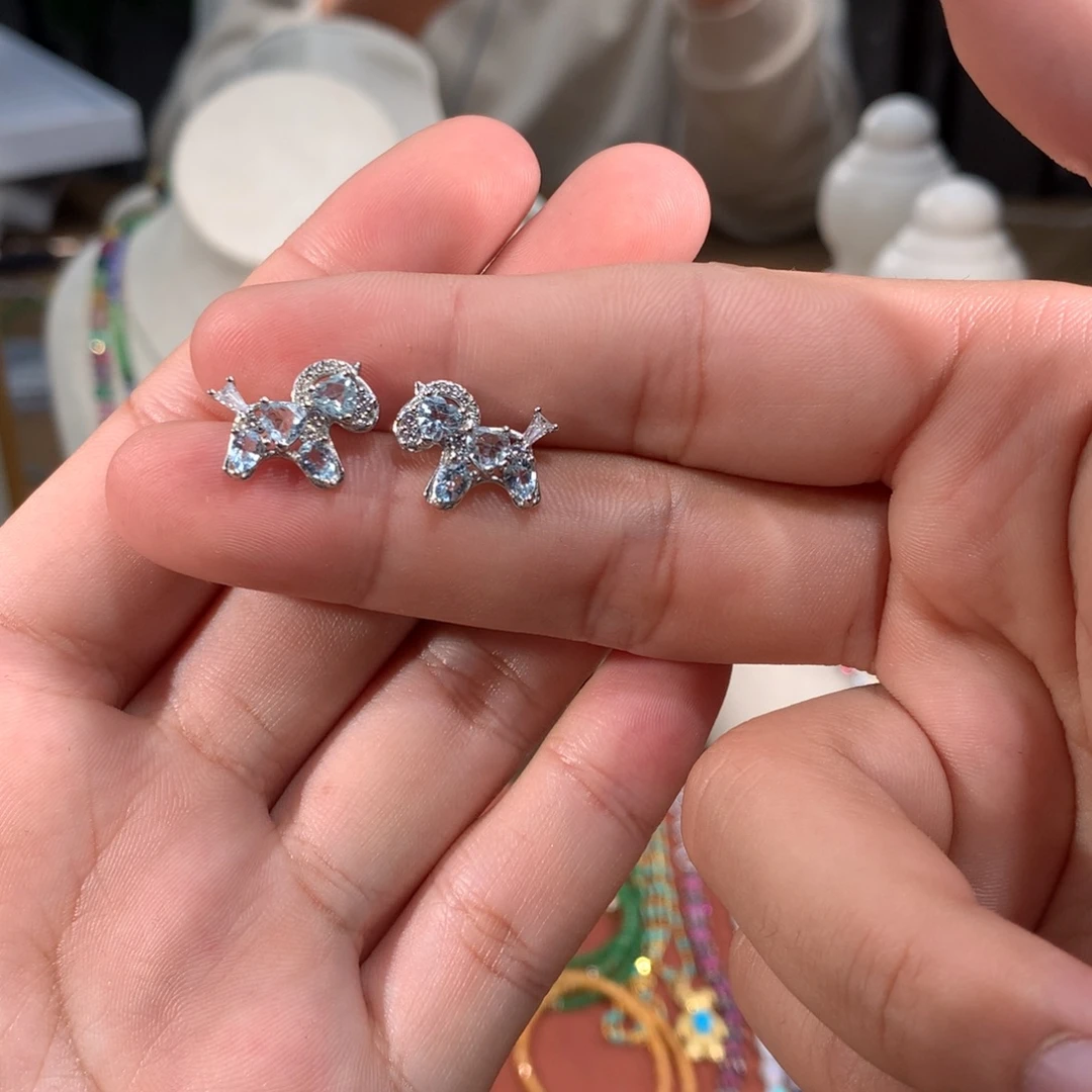 海蓝宝石耳坠银S925镶嵌