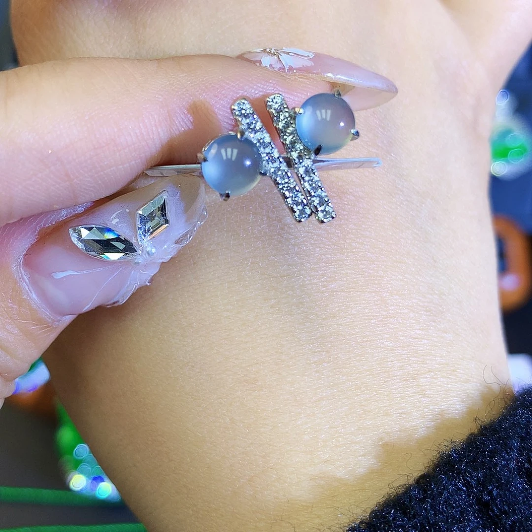 翡翠耳饰银S925镶嵌天然翡翠蛋面耳钉