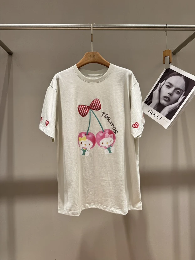 25003 韩系慵懒风苹果刺绣短袖T恤夏季小众休闲百搭显瘦上衣