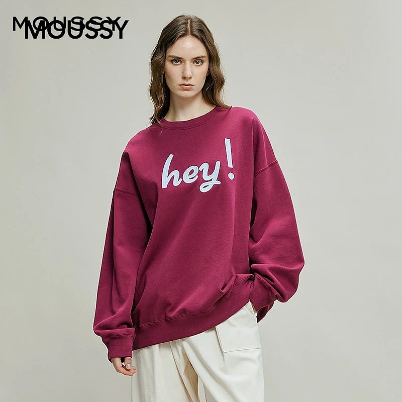 MOUSSY 2025冬季新品休闲风印花oversize圆领卫衣女028IAB80-1007