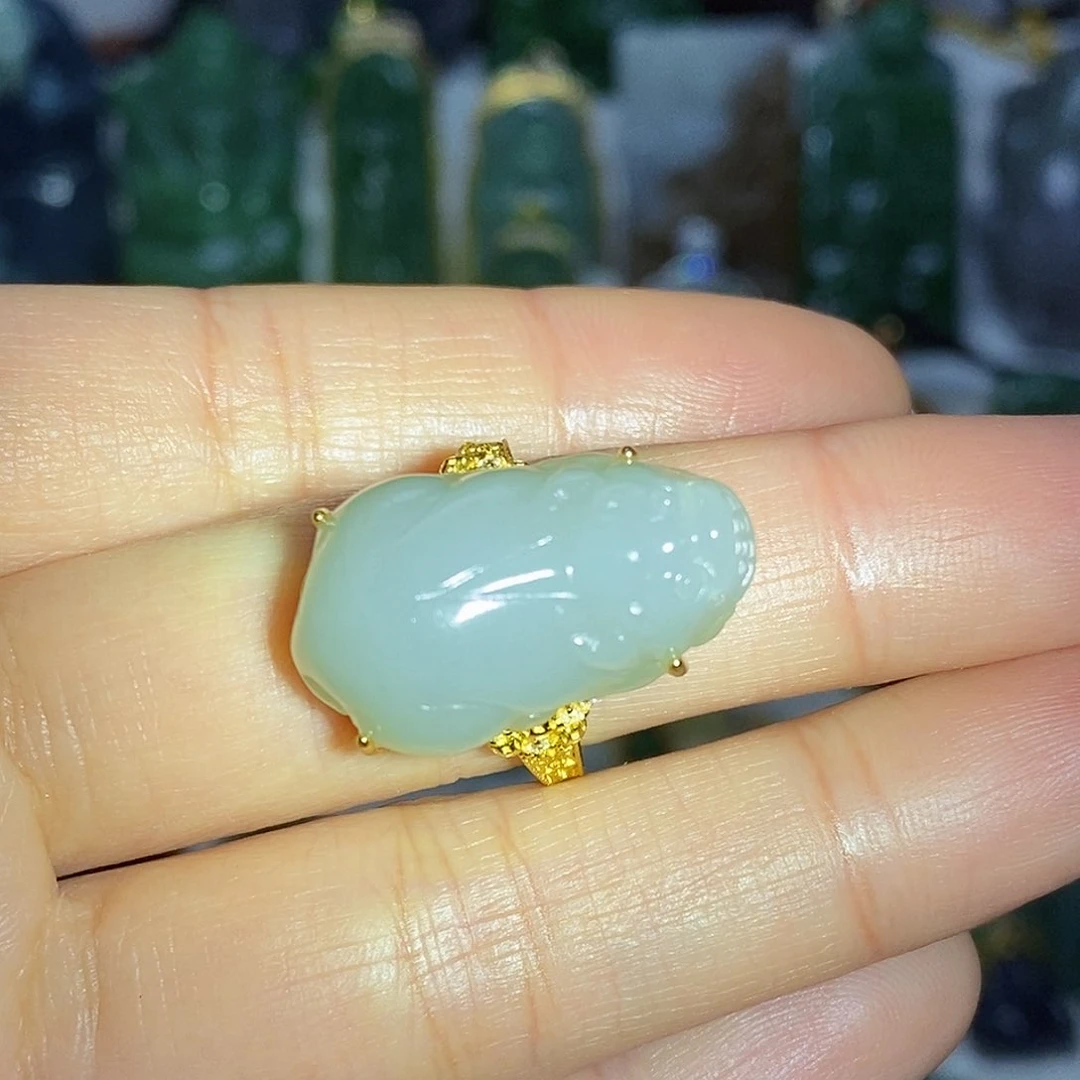 和田玉大貔貅手饰银S925镶嵌