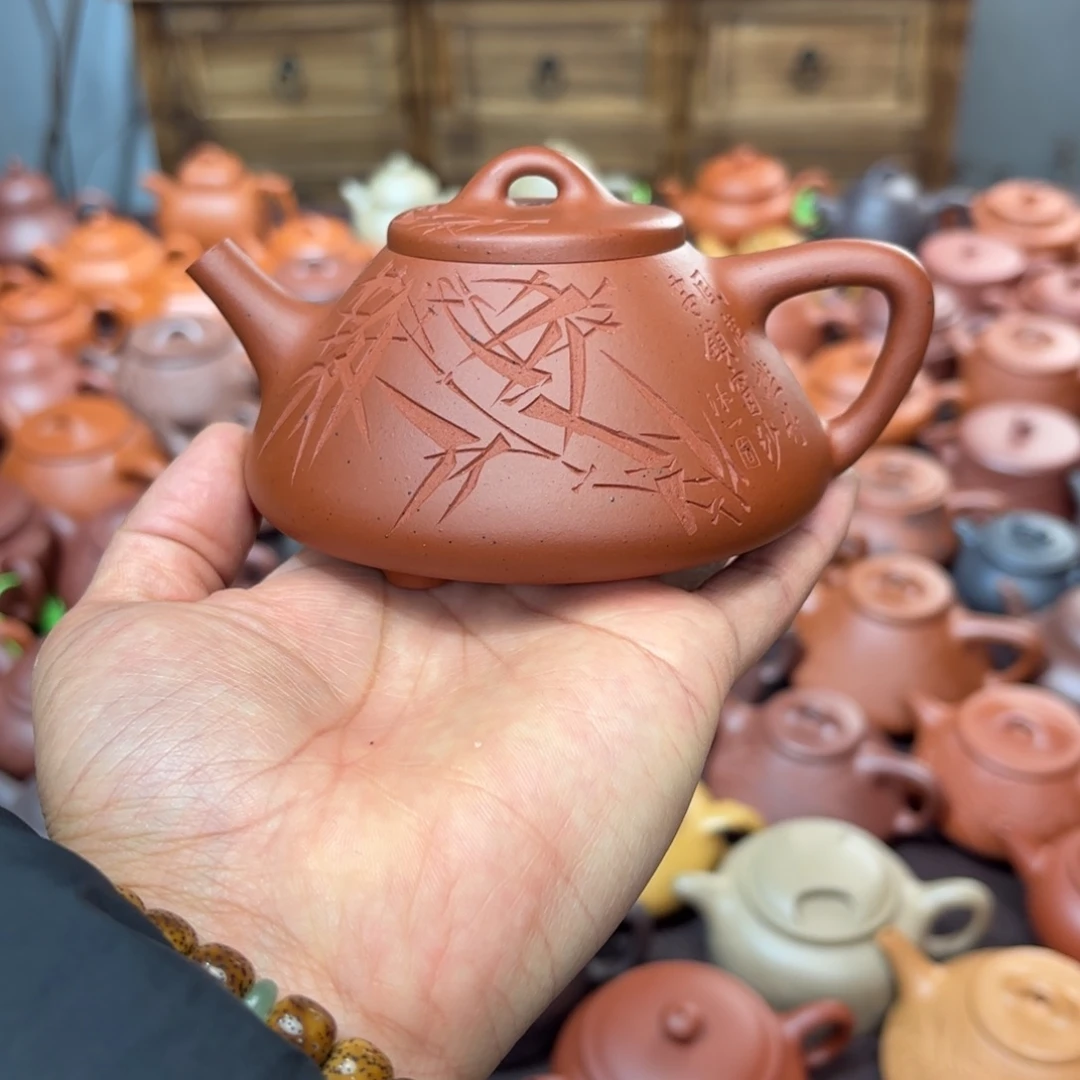 紫砂茶壶子冶石瓢230毫升红泥
