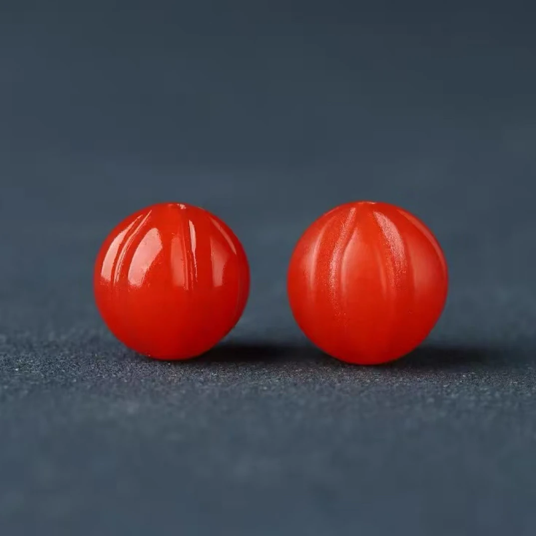 420保山河湾料锦红雕刻南瓜珠尺寸12mm拍一发一