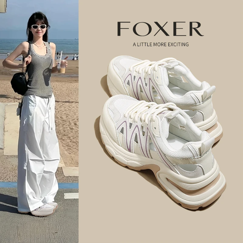 【FOXER】老爹鞋女夏季新款网面透气镂空小个子厚底增高运动鞋女鞋