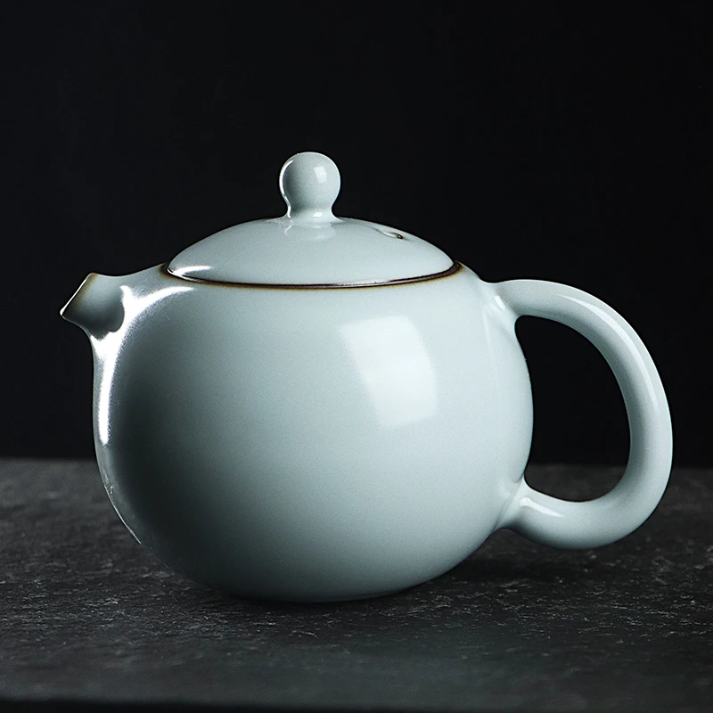 凝香阁 茶养开片铁胎天青汝窑河豚西施壶 陶瓷茶具中式简约泡茶壶