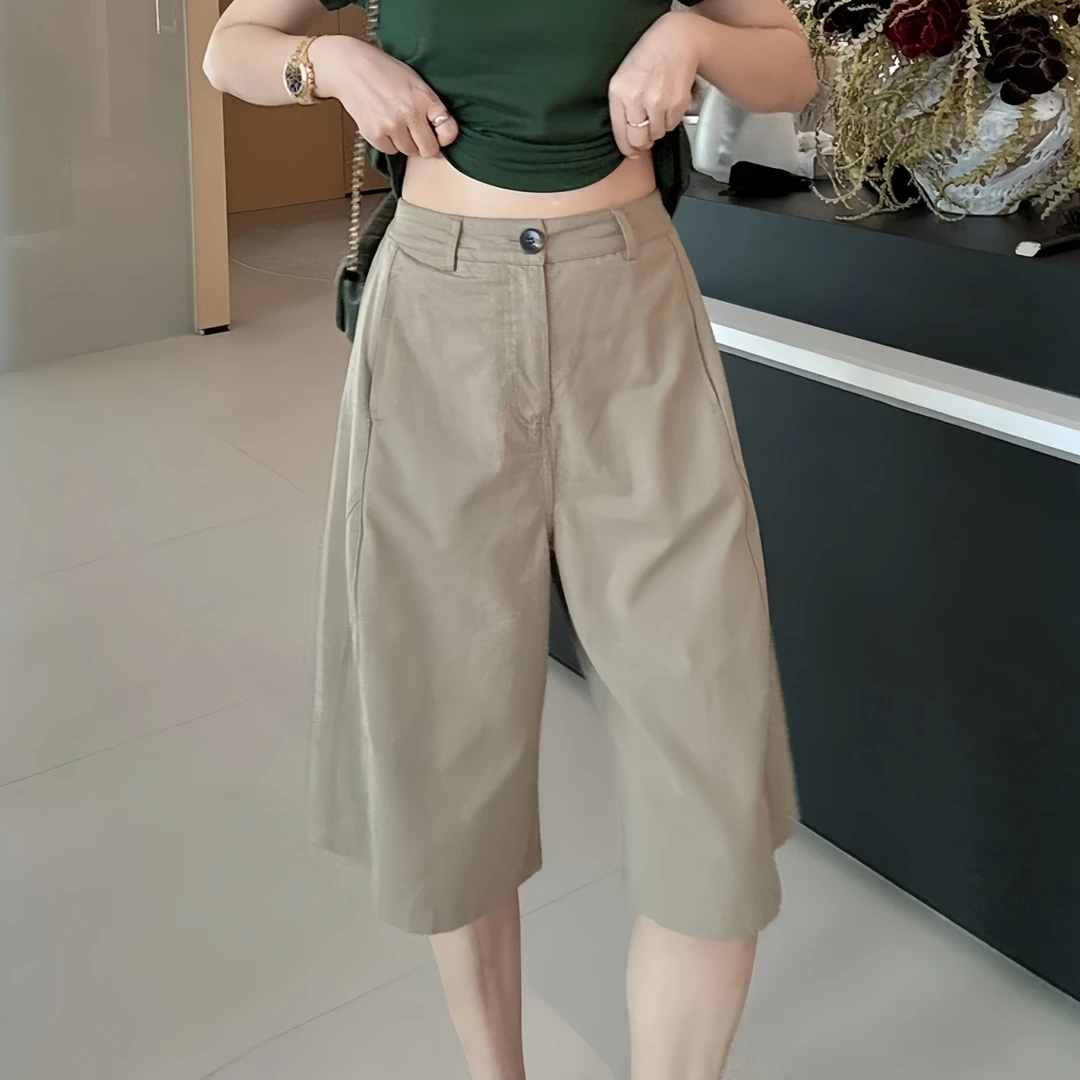 高腰显瘦工装短裤女2025夏季大码胖MM立体裁剪宽松百搭阔腿五分裤