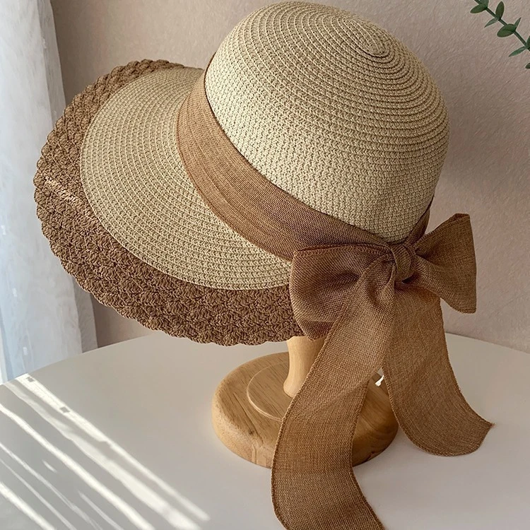【晶宝吖专属】大檐防晒遮阳草帽蝴蝶结沙滩帽折叠编织太阳帽