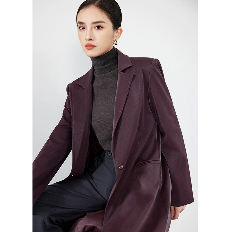 安可拉红复古高级感风衣长外套女2025秋冬新款西装领气质大衣0174