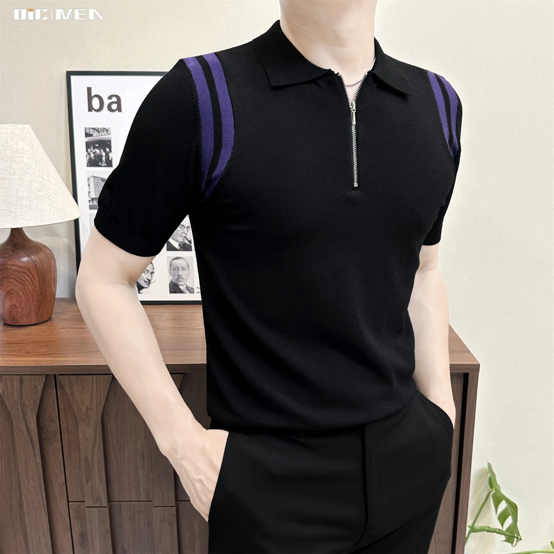 半拉链拼色polo衫男款爆款2025新款夏季休闲痞帅男装男士T恤短袖