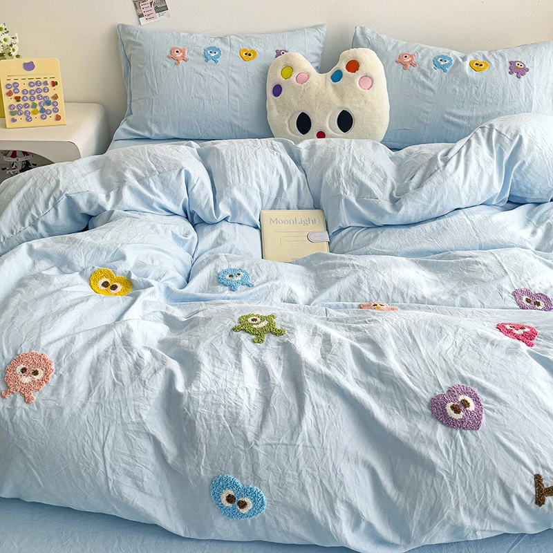 卡通可爱风床上四件套亲肤舒适床单被罩套单人学生宿舍床上三件套