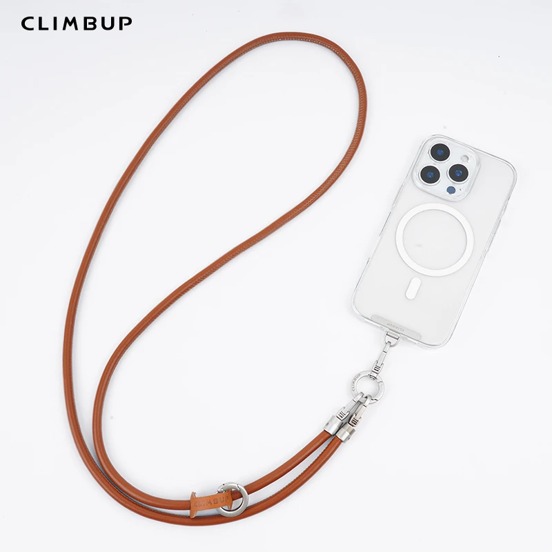 Climbup6mm皮质款手机挂绳斜挎可背双扣可拆卸高级质感手机壳挂链