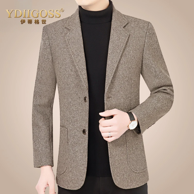 YDIIGOSS休闲男士西服外套春秋季新款男装中年单件修身小西装上衣