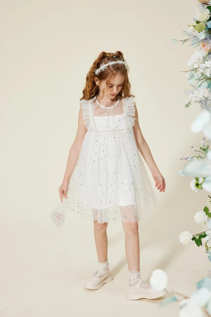 女童连衣裙夏薄款透气网纱公主裙打底裙白色无袖夏款蕾丝小童