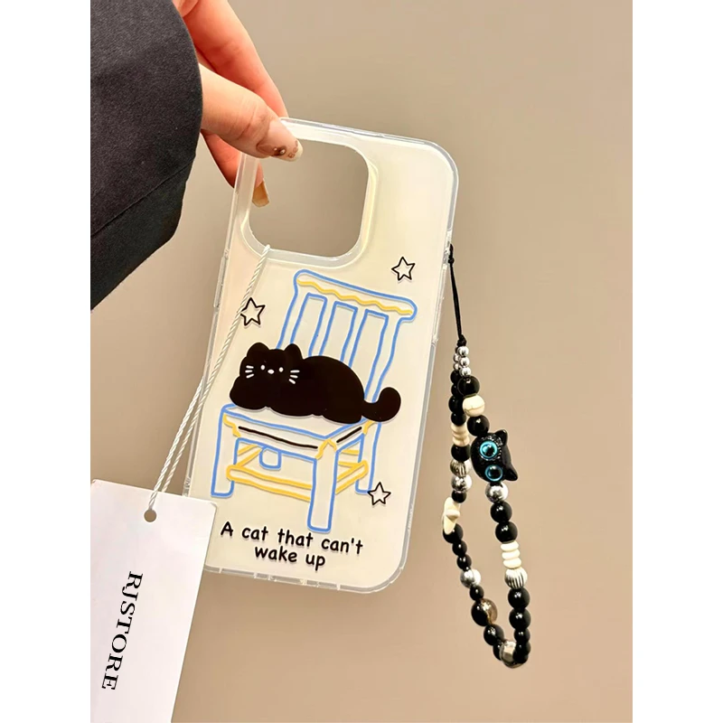 奥菲顿慵懒趴坐黑猫适用iPhone1615大孔手机壳华为vivo小米oppo套