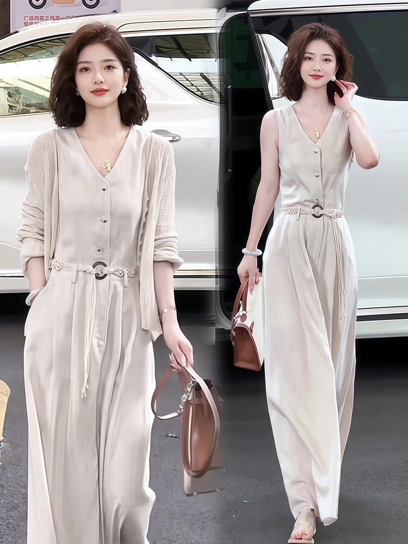 2025秋季新款气质轻奢女装度假风针织开衫收腰轻熟显瘦连衣裙套装