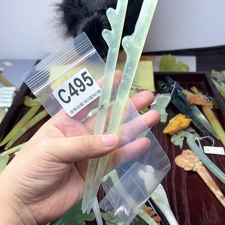 蛇纹石玉发饰合金傻*晴