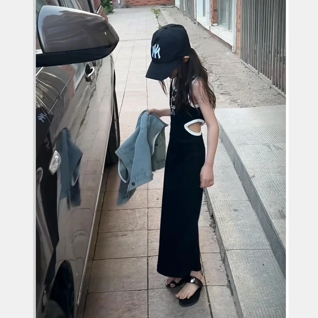 【巴啦啦】女童连衣裙夏季套装2025新款女大童牛仔马甲儿童夏天露