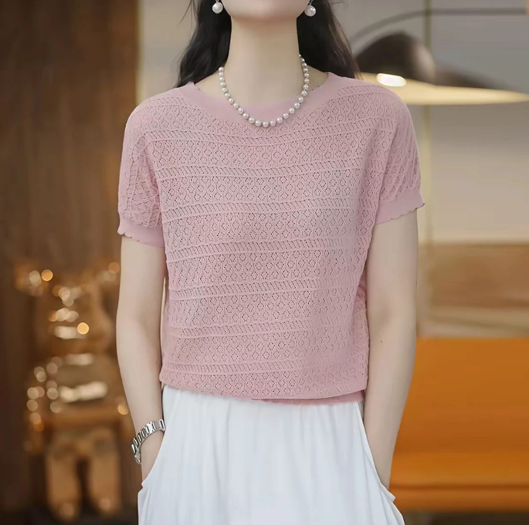时尚透气】3韩版短袖针织衫夏季新款上衣