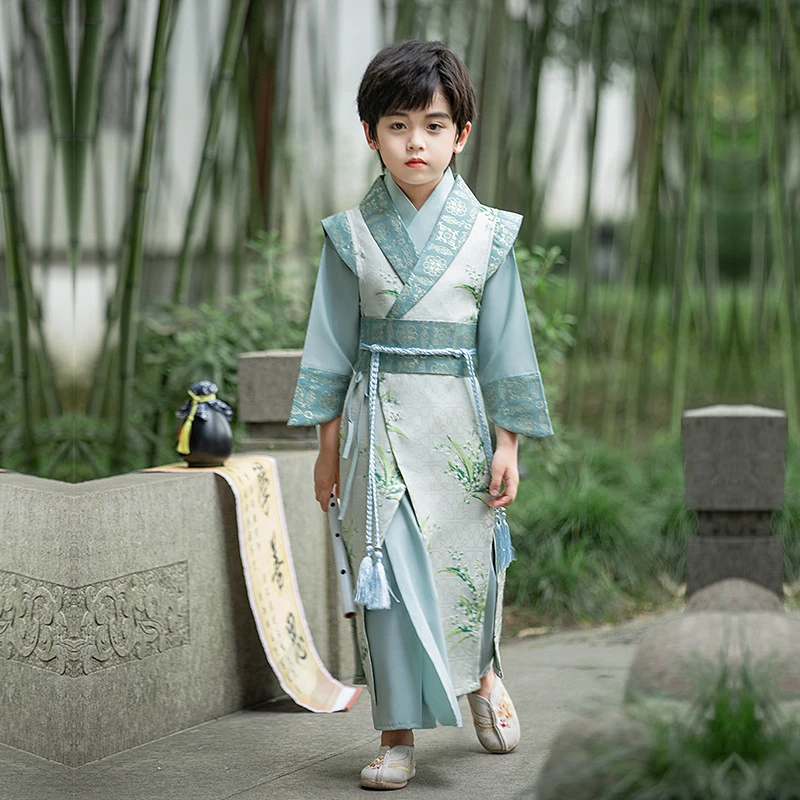 明制中国风儿童汉服男童古风帅气表演服飘逸书生侠客少爷古装唐装