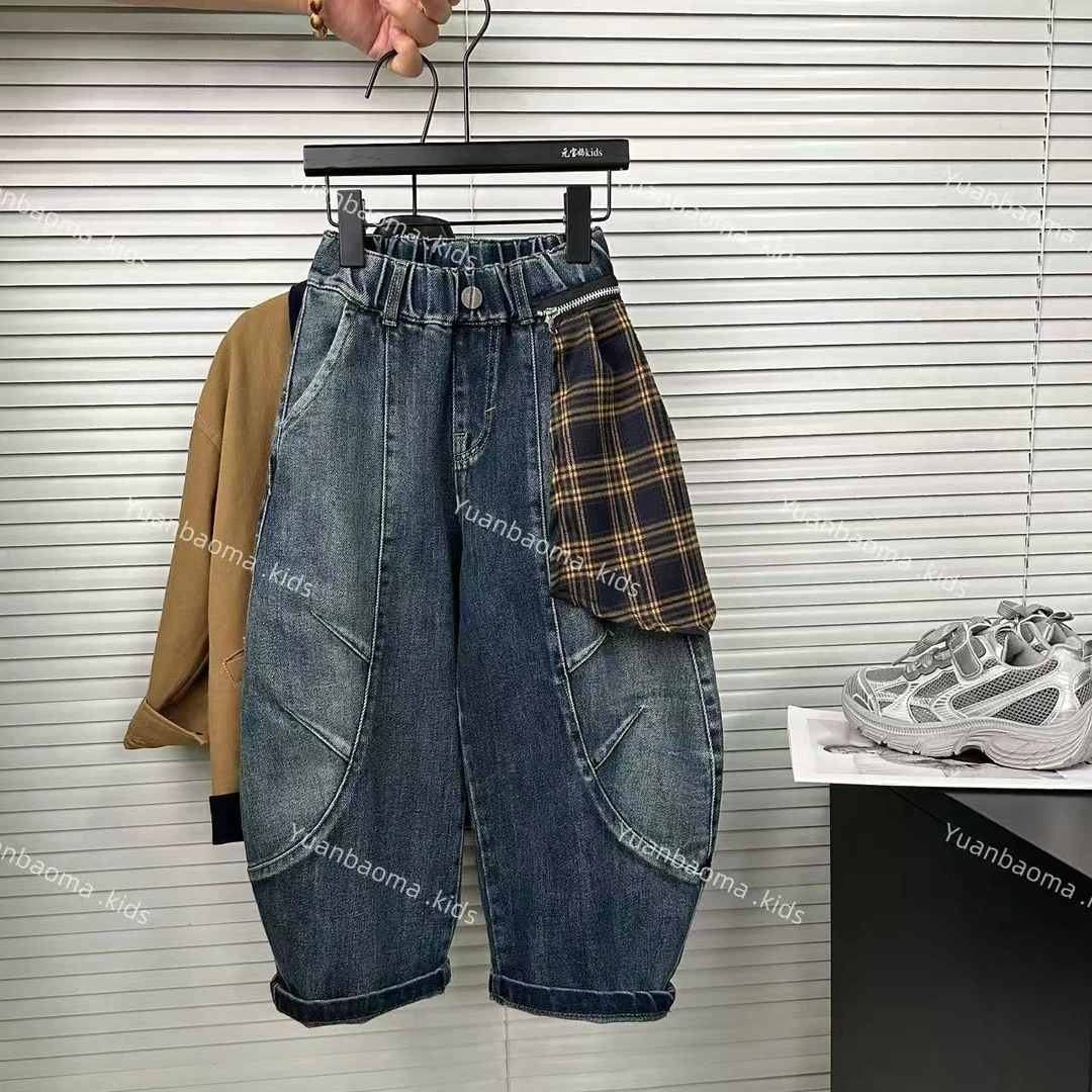 【现货运费险】儿童洋气屁帘牛仔裤2025秋季新款时髦宽松休闲裤