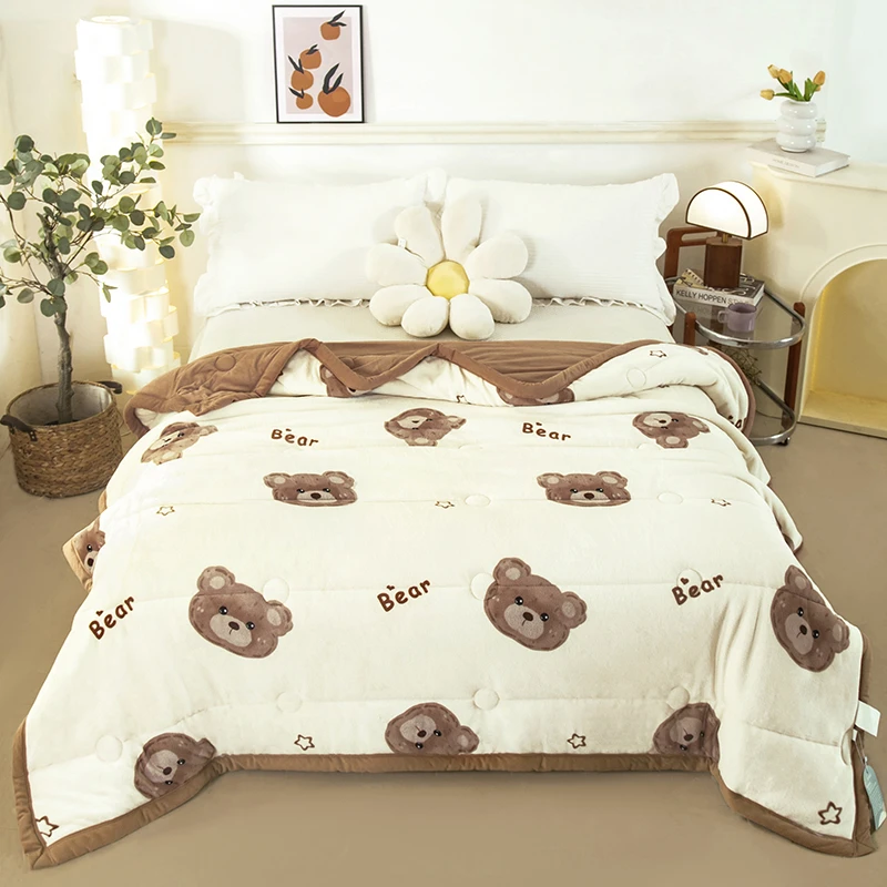 Y豆豆绒被子2025款单人学生宿舍加厚可机洗春秋被AB面双人加绒被