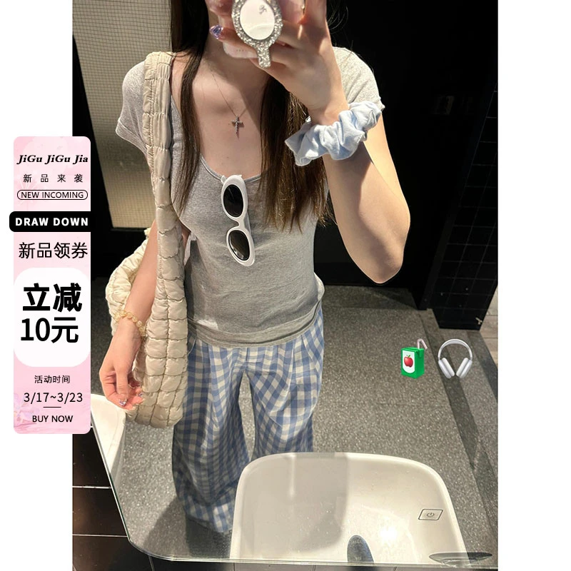 【清】大码休闲正肩短袖T恤装夏季复古体恤胖MM遮肉显瘦上衣-6842