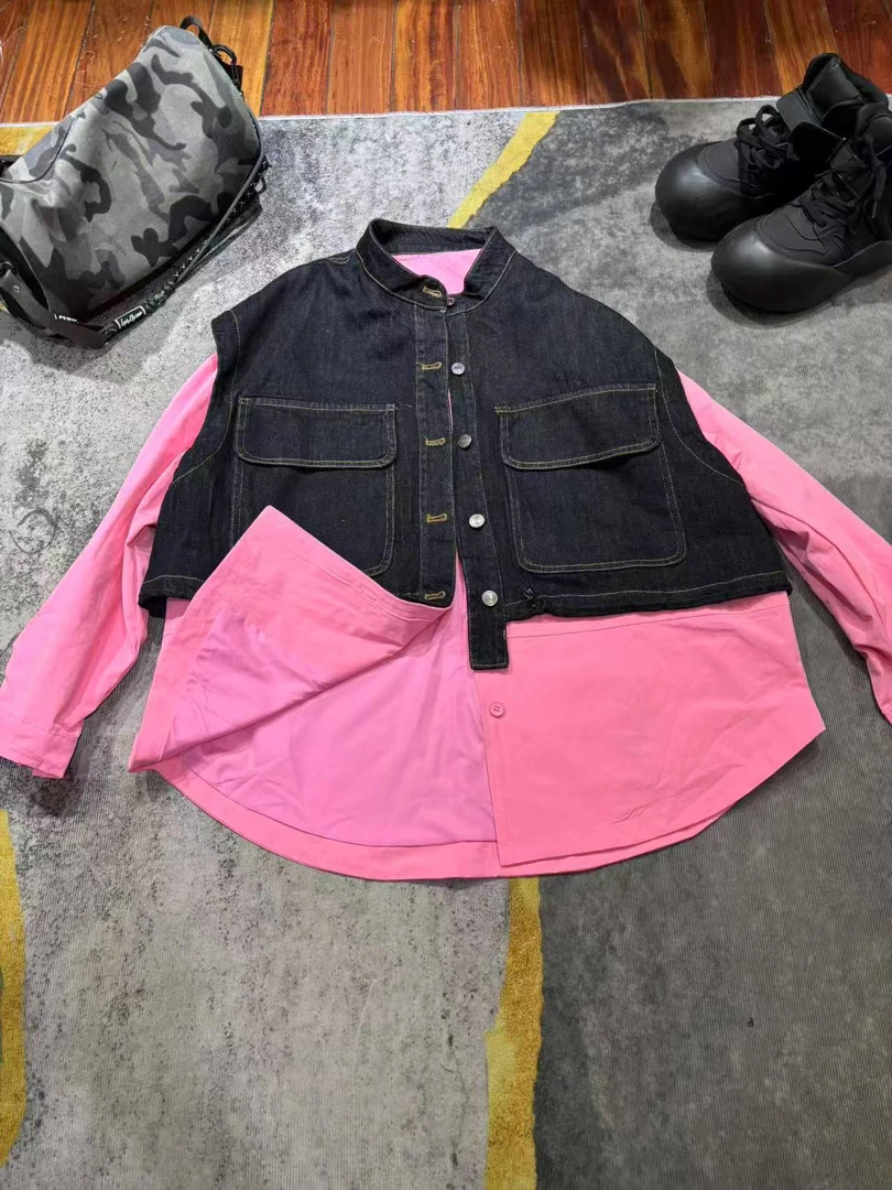 潮牌欧货拼接假两件外套2461