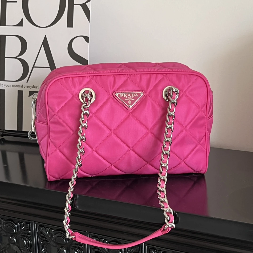 95新 Prada/普拉达 千禧一代-玫粉色手提保龄球包-15671055
