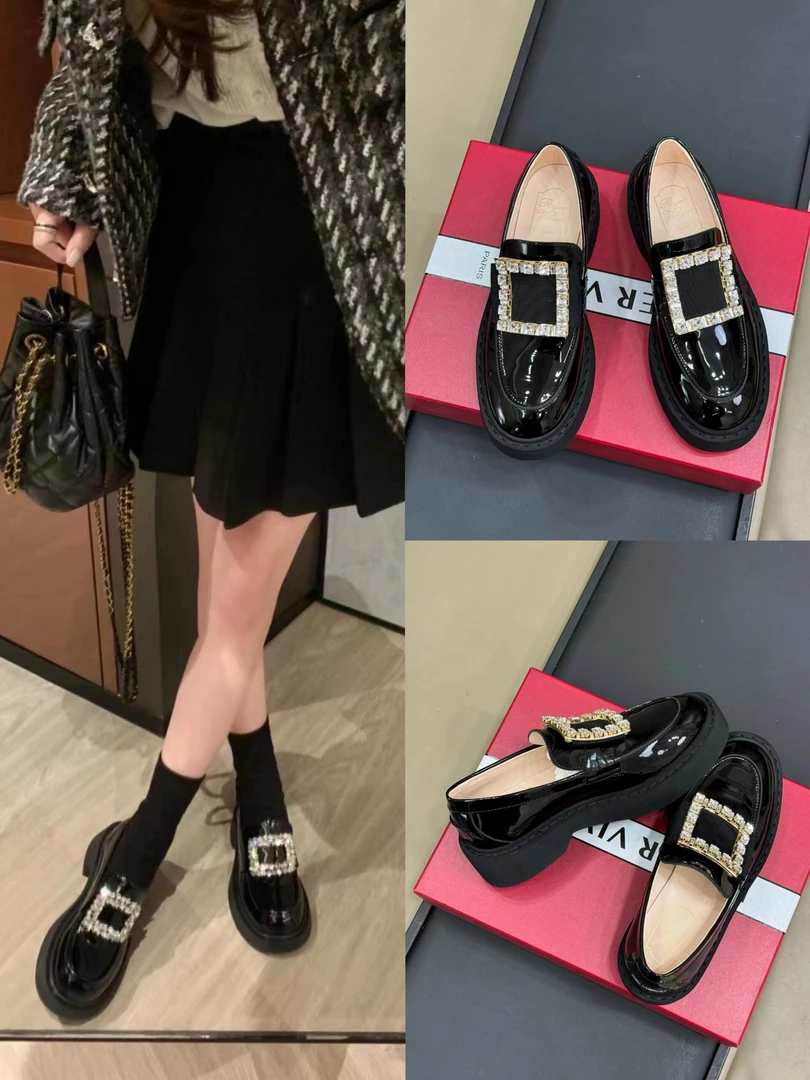 99新 Roger Vivier/罗杰·维威耶 葡萄籽奢潮/rv 闪钻扣乐福鞋/35