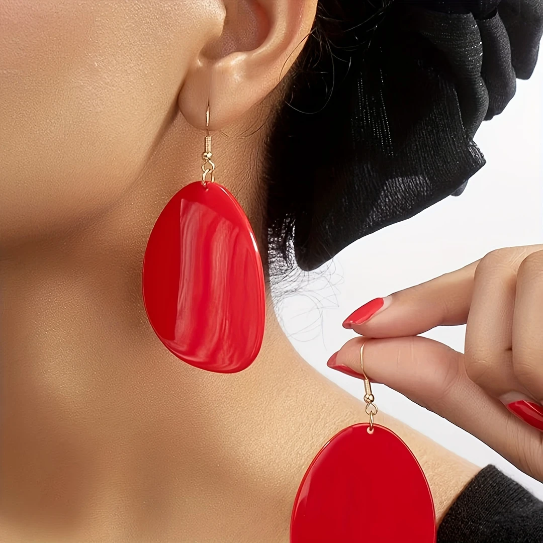 非金属亚克力耳饰 2个时尚气质爆款红色长款亚克力耳坠个性超仙