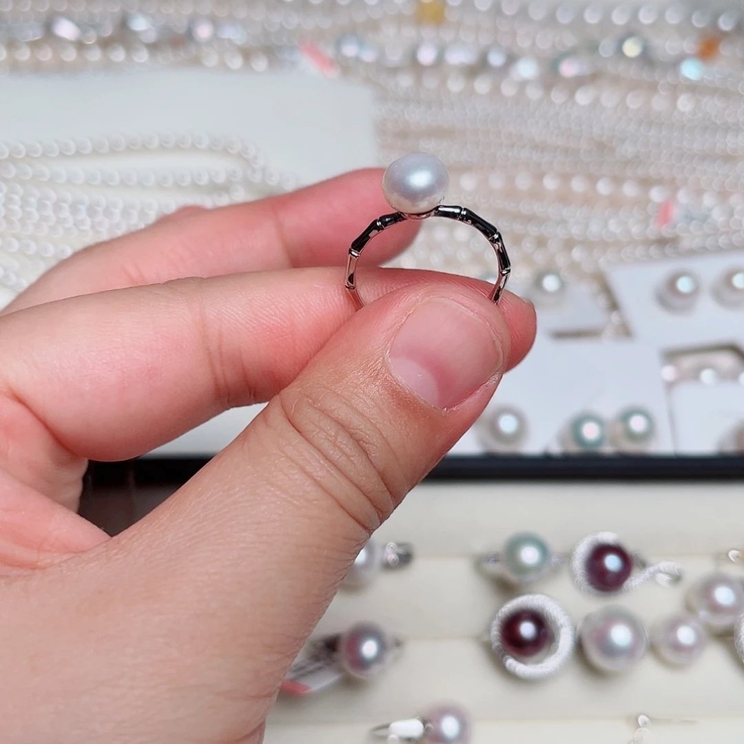 手绳淡水珍珠银S925镶嵌戒指